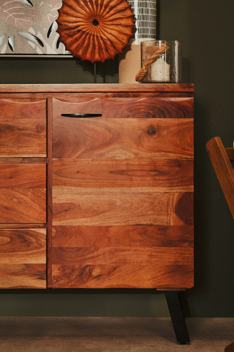 Nashik Large Acacia Acacia Wood Black Industrial Sideboard