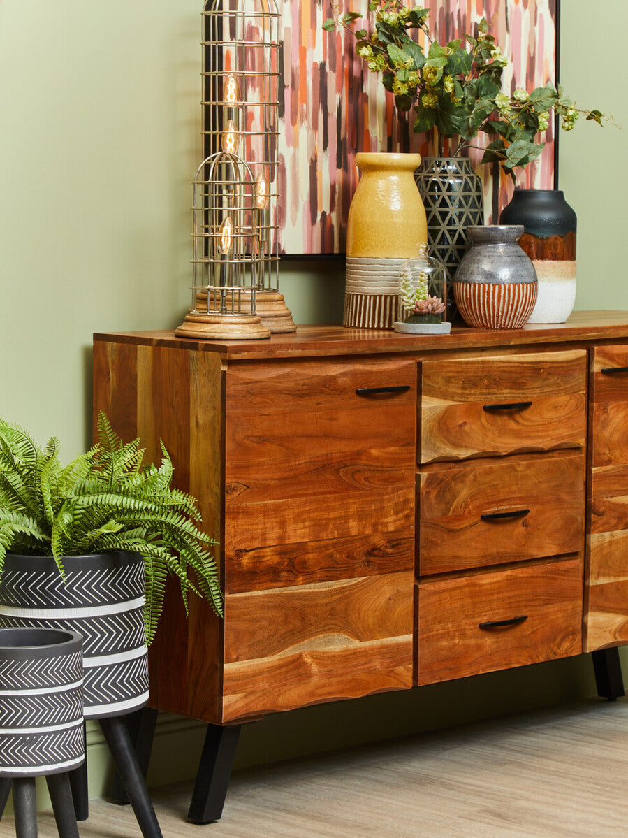 Nashik Large Acacia Acacia Wood Black Industrial Sideboard
