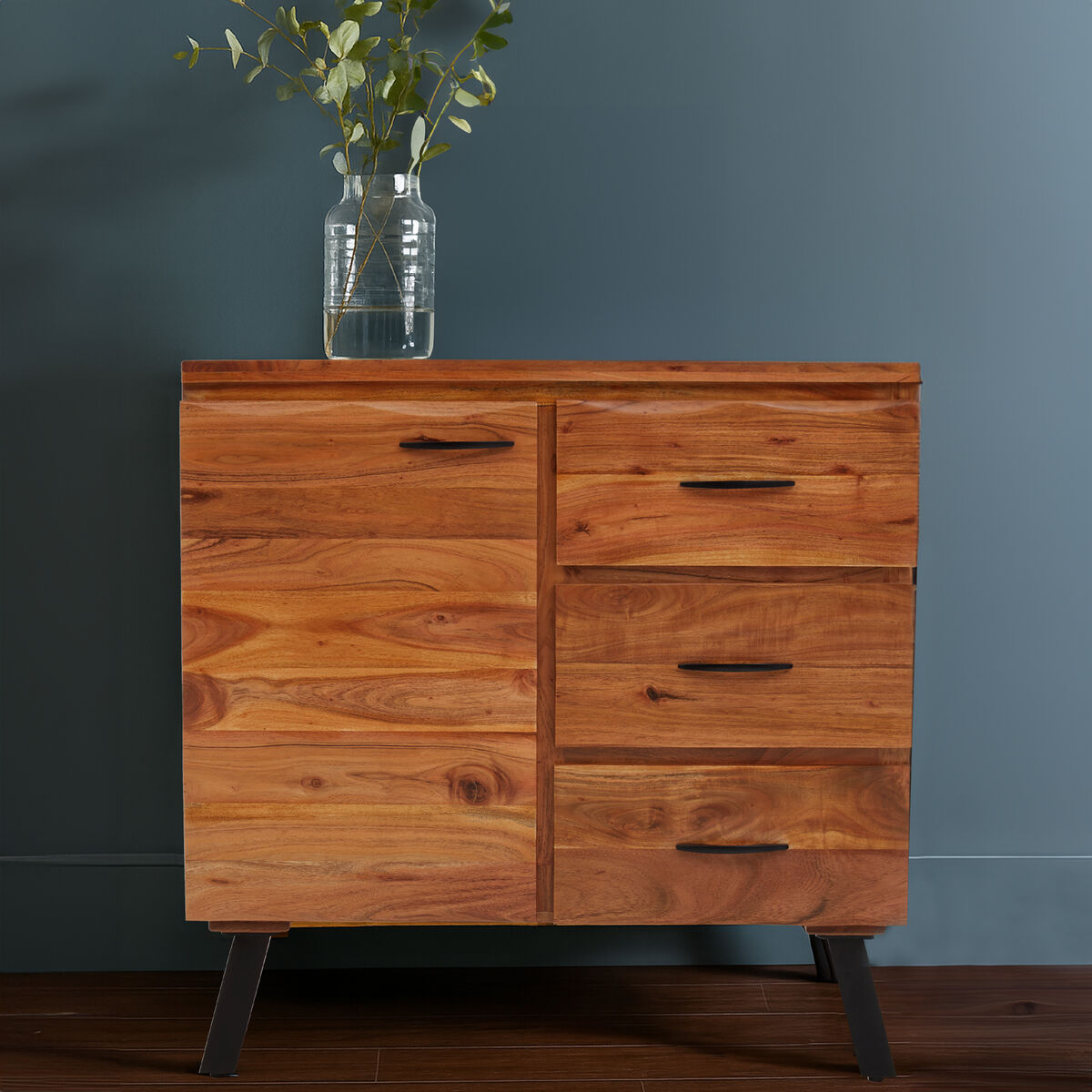 Nashik Small Acacia Acacia Wood Black Industrial Sideboard