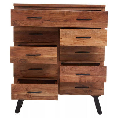 Nashik 9 Drawer Acacia Chest Acacia Wood Black Industrial