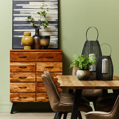 Nashik 9 Drawer Acacia Chest Acacia Wood Black Industrial