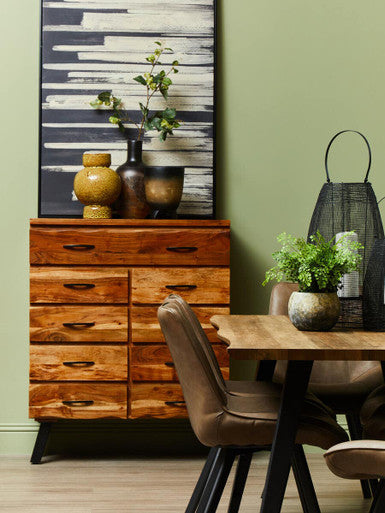 Nashik 9 Drawer Acacia Chest Acacia Wood Black Industrial