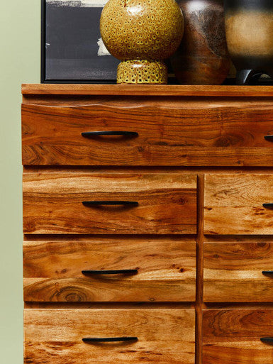 Nashik 9 Drawer Acacia Chest Acacia Wood Black Industrial
