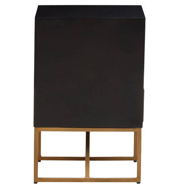 Black Mango Wood 3-Drawer Side Table With Gold Iron Legs & Handles, Kochi