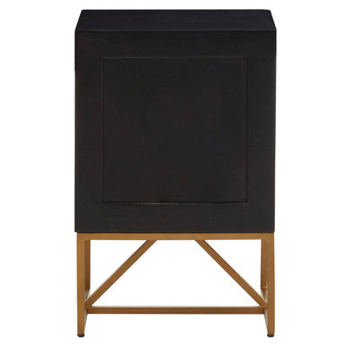 Black Mango Wood 3-Drawer Side Table With Gold Iron Legs & Handles, Kochi