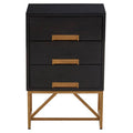 Black Mango Wood 3-Drawer Side Table With Gold Iron Legs & Handles, Kochi