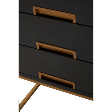 Black Mango Wood 3-Drawer Side Table With Gold Iron Legs & Handles, Kochi