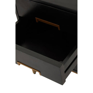 Black Mango Wood 3-Drawer Side Table With Gold Iron Legs & Handles, Kochi