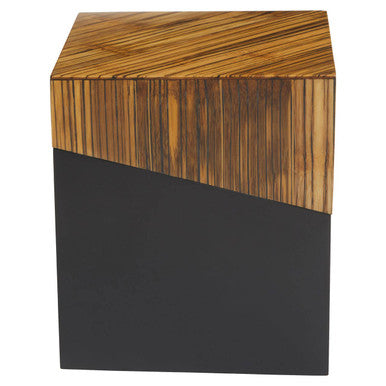 Two Tone Natural Bamboo Square Side Table With Dark Ebony Base, Gabor