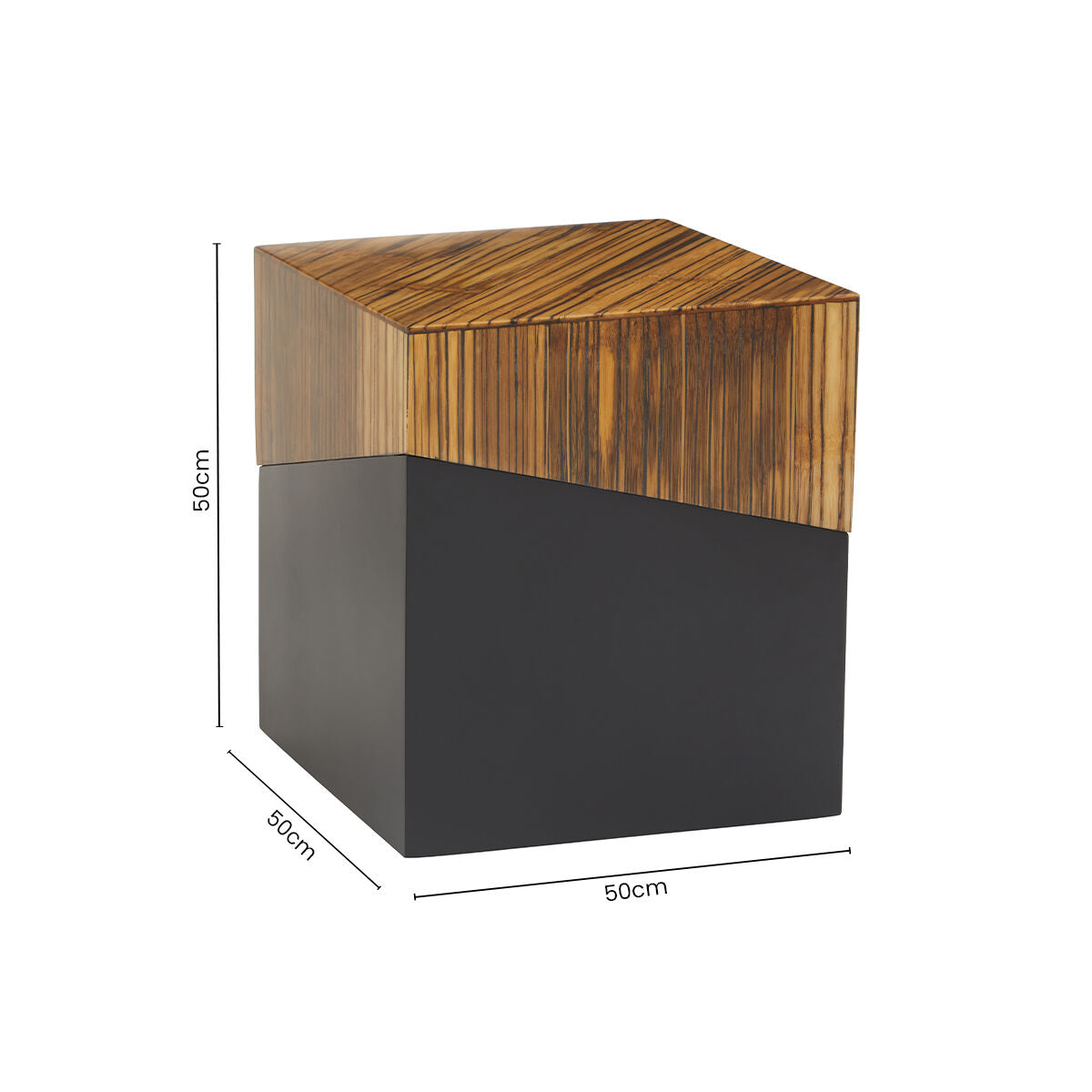 Two Tone Natural Bamboo Square Side Table With Dark Ebony Base, Gabor