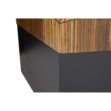 Two Tone Natural Bamboo Square Side Table With Dark Ebony Base, Gabor