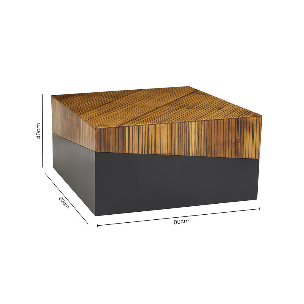 Two Tone Natural Bamboo Square Coffee Table With Dark Ebony Base, Gabor
