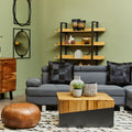Two Tone Natural Bamboo Square Coffee Table With Dark Ebony Base, Gabor