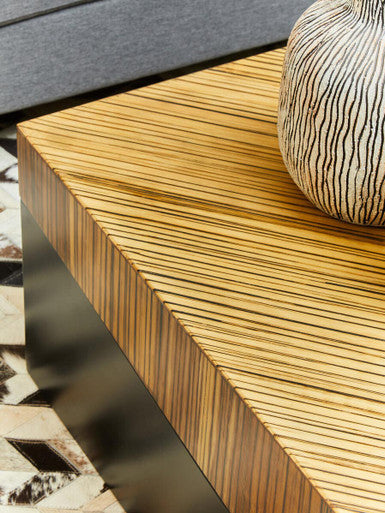 Two Tone Natural Bamboo Square Coffee Table With Dark Ebony Base, Gabor