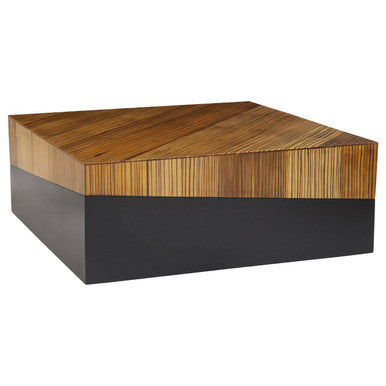 Two Tone Natural Bamboo Square Large Coffee Table With Dark Ebony Base, Gabor