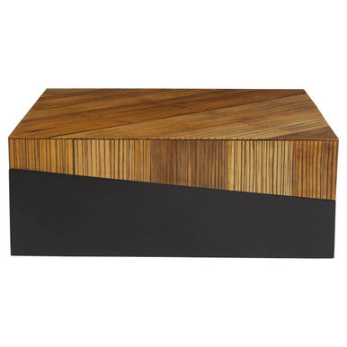 Two Tone Natural Bamboo Square Large Coffee Table With Dark Ebony Base, Gabor