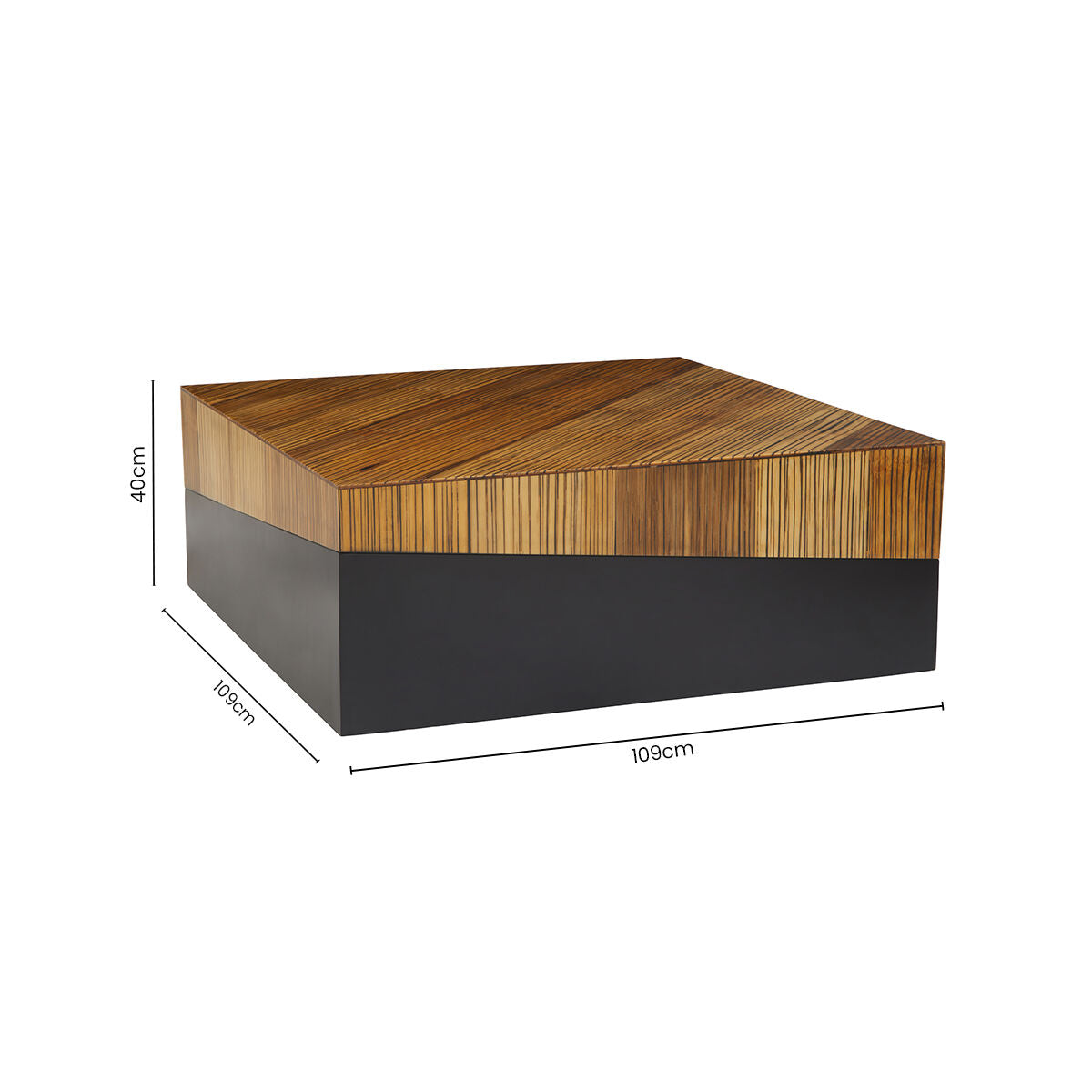 Two Tone Natural Bamboo Square Large Coffee Table With Dark Ebony Base, Gabor
