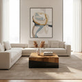 Two Tone Natural Bamboo Square Large Coffee Table With Dark Ebony Base, Gabor