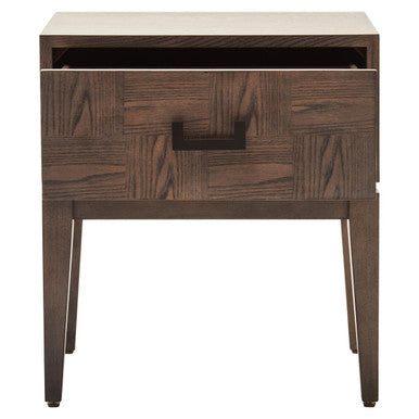 Antique Grey 1-Drawer Side Table With Wooden Legs & Black Metal Handle, Dimaro