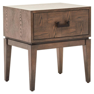 Antique Grey 1-Drawer Side Table With Wooden Legs & Black Metal Handle, Dimaro