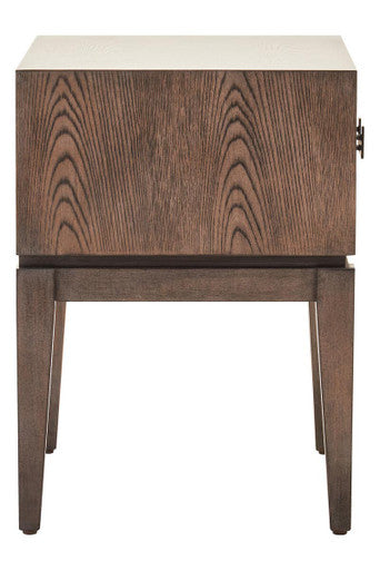Antique Grey 1-Drawer Side Table With Wooden Legs & Black Metal Handle, Dimaro