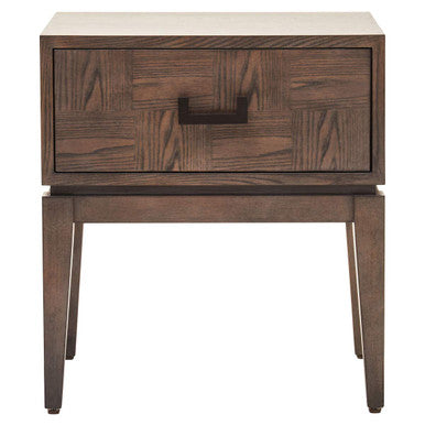 Antique Grey 1-Drawer Side Table With Wooden Legs & Black Metal Handle, Dimaro