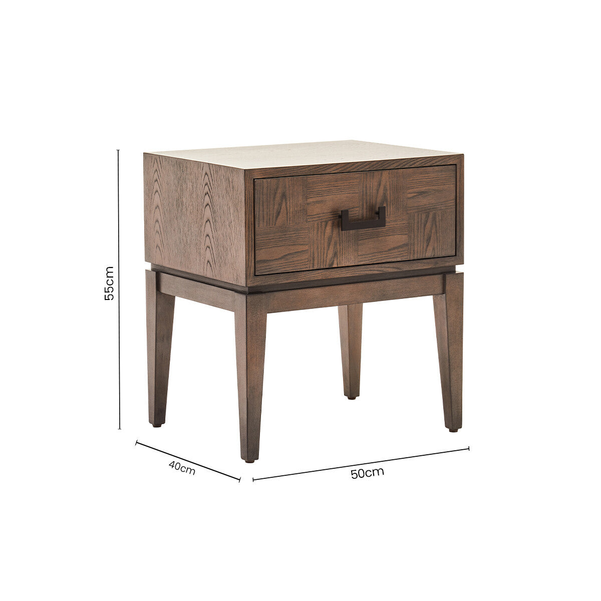 Antique Grey 1-Drawer Side Table With Wooden Legs & Black Metal Handle, Dimaro