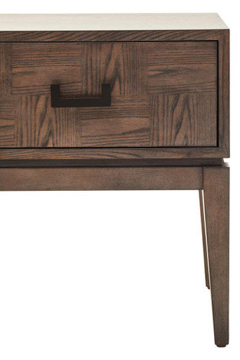 Antique Grey 1-Drawer Side Table With Wooden Legs & Black Metal Handle, Dimaro