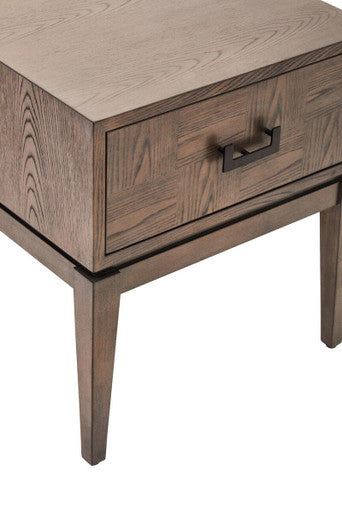 Antique Grey 1-Drawer Side Table With Wooden Legs & Black Metal Handle, Dimaro
