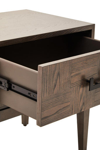 Antique Grey 1-Drawer Side Table With Wooden Legs & Black Metal Handle, Dimaro