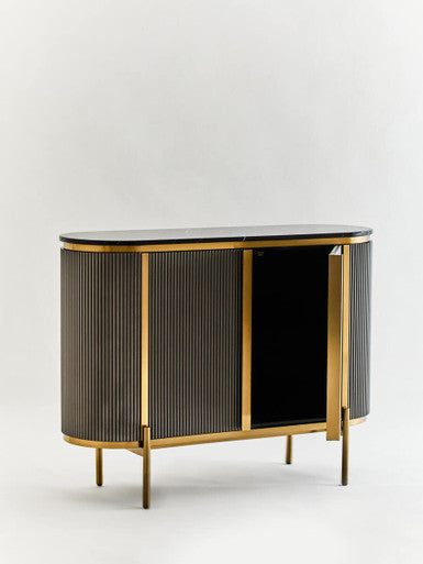 Dervio Grey Two Door Sideboard With Black Marble Top
