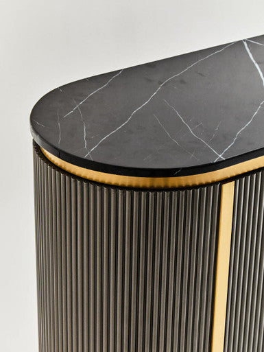 Dervio Grey Two Door Sideboard With Black Marble Top