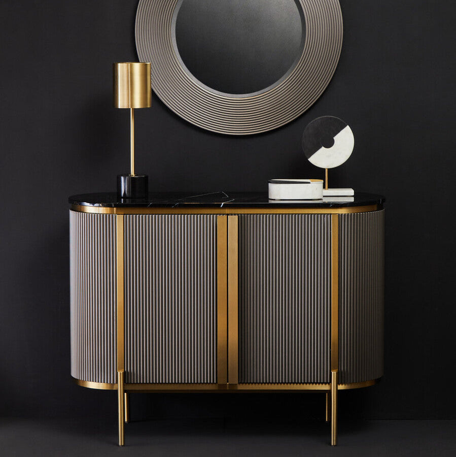 Dervio Grey Two Door Sideboard With Black Marble Top