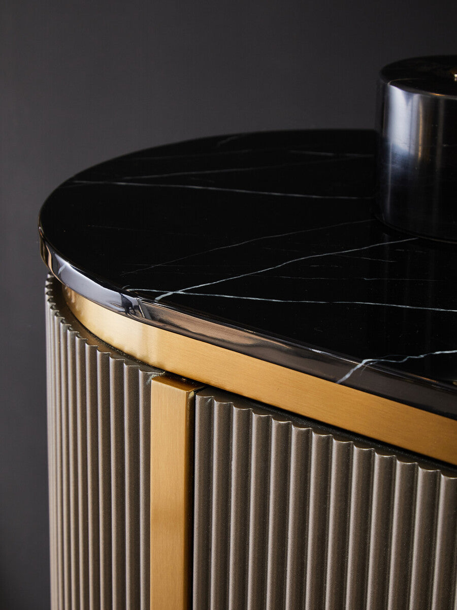Dervio Grey Two Door Sideboard With Black Marble Top