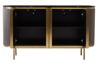 Dervio Grey Four Door Sideboard With Black Marble Top