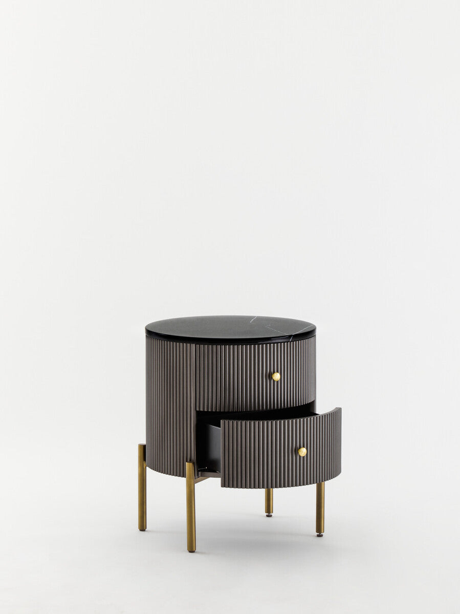 Dervio Grey Two Drawer Chest With Black Marble Top