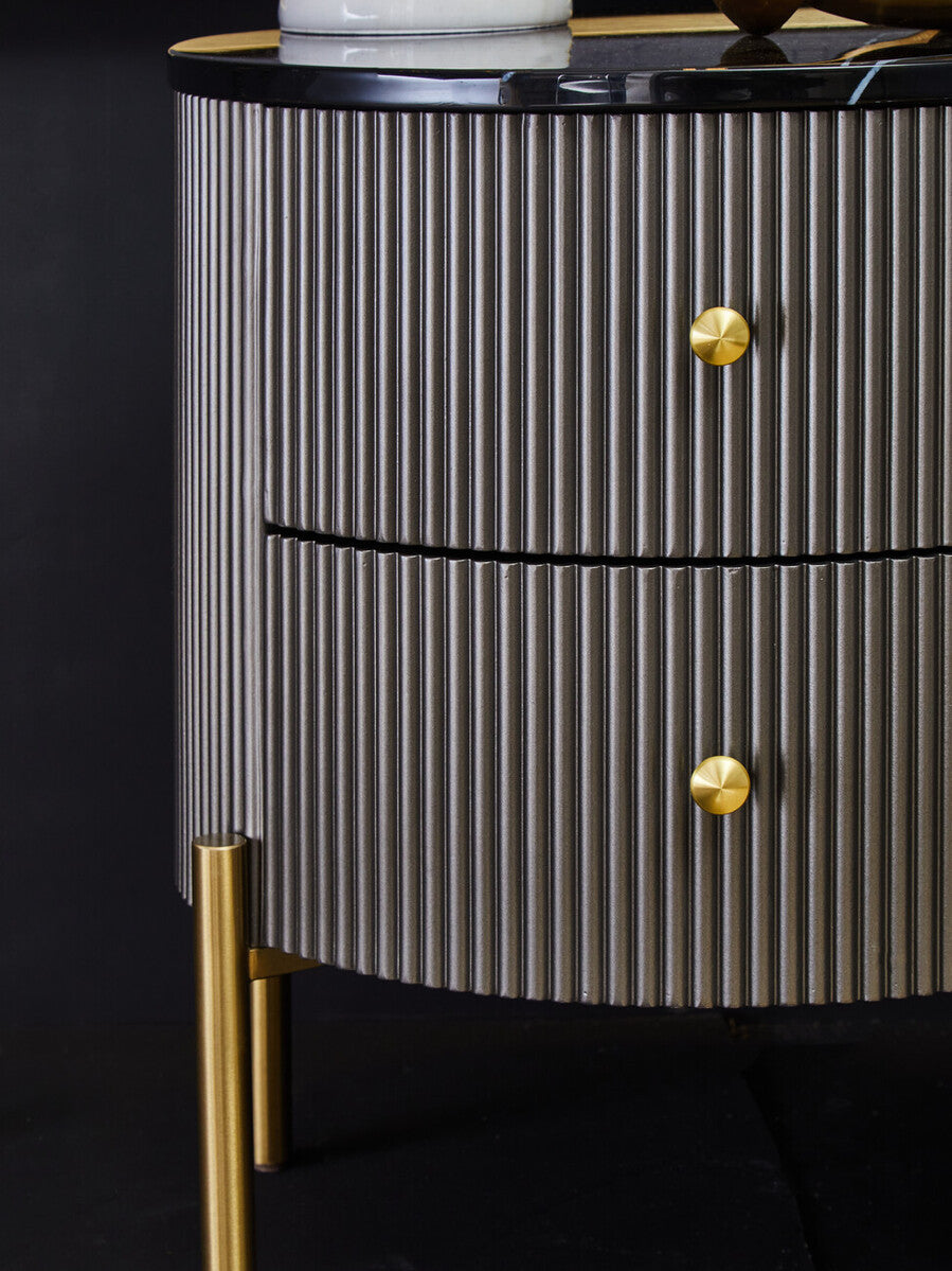 Dervio Grey Two Drawer Chest With Black Marble Top