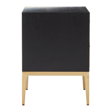 Grey Shagreen 2-Drawer Side Table With Black Top & Gold Metal Legs, Deruta