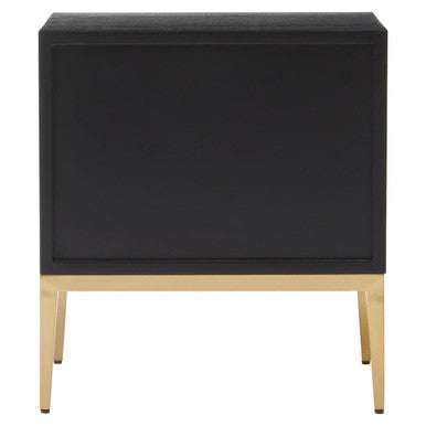 Grey Shagreen 2-Drawer Side Table With Black Top & Gold Metal Legs, Deruta