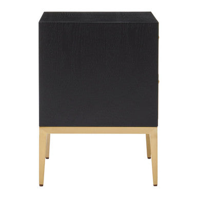 Grey Shagreen 2-Drawer Side Table With Black Top & Gold Metal Legs, Deruta