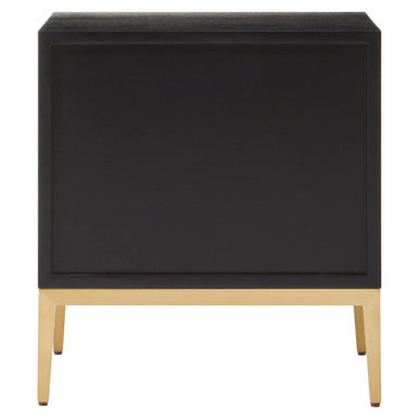 Black Fluted & Natural Grain Diagonal Front 2-Drawer Side Table With Gold Handles, Davoli