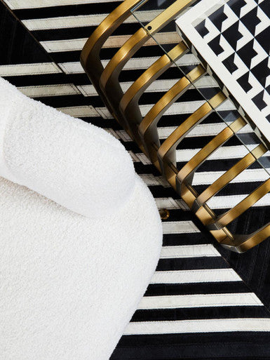 Matte Gold Slatted End Table With Clear Glass Top & Storage Shelf, Vogue