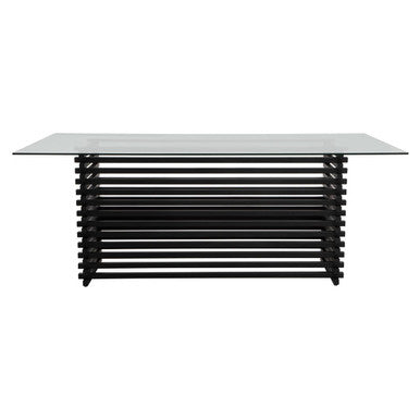 Matte Black Stainless Steel & Clear Glass Rectangular Dining Table With Storage, Vogue