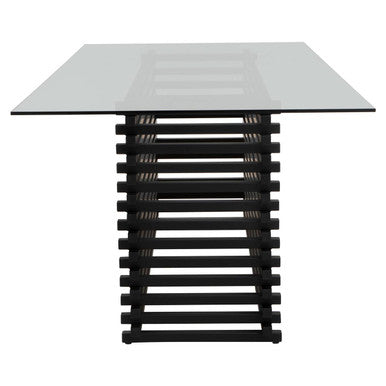 Matte Black Stainless Steel & Clear Glass Rectangular Dining Table With Storage, Vogue