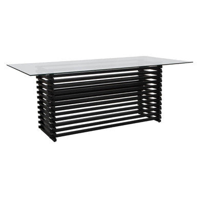 Matte Black Stainless Steel & Clear Glass Rectangular Dining Table With Storage, Vogue