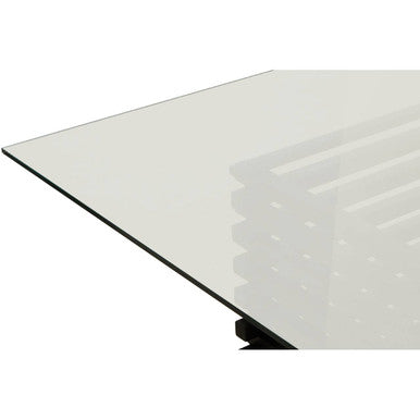 Matte Black Stainless Steel & Clear Glass Rectangular Dining Table With Storage, Vogue