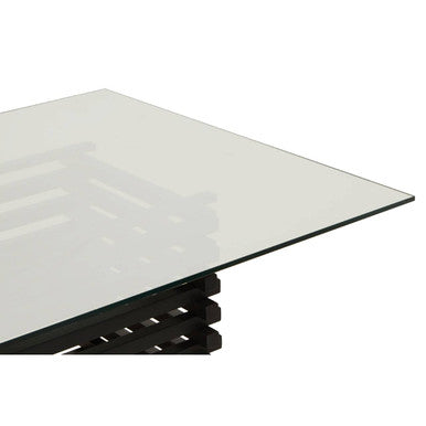 Matte Black Stainless Steel & Clear Glass Rectangular Dining Table With Storage, Vogue