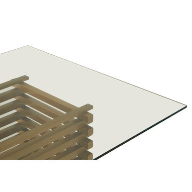 Rectangular Glass Top Dining Table With Matte Gold Stainless Steel Base, Vogue