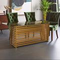 Rectangular Glass Top Dining Table With Matte Gold Stainless Steel Base, Vogue