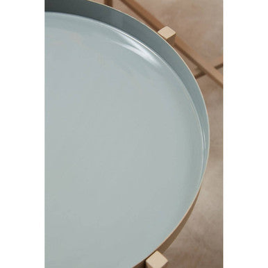 Set Of 3 Grey Enamel Top Nesting Ide Tables With Gold X-Base Legs, Corra